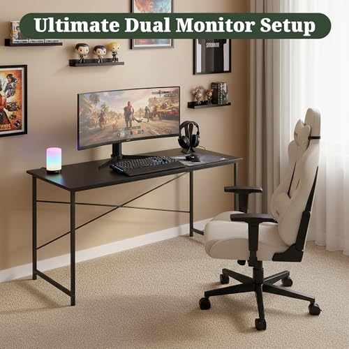 55 Inch Computer Desk, Writing Desk for Home Office Study Workspace | 265 lb Capacity, Reinforced X-Frame, Waterproof MDF Top, Scratch-Resistant Surface, Easy Assembly, Black - color: Black, size: 55 Inch
