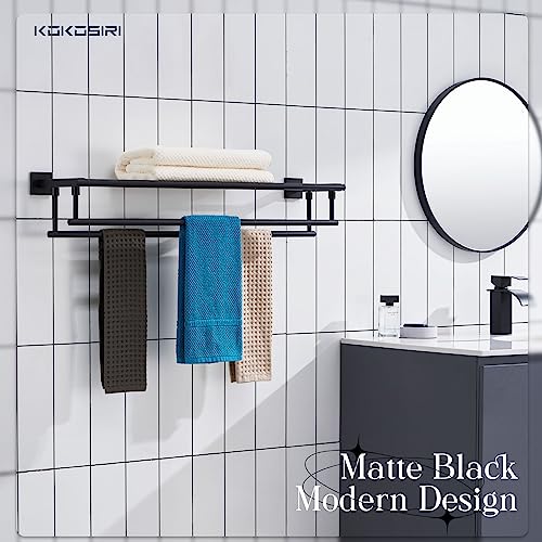 KOKOSIRI Bath Towel Rack with Double Towel Bars 32-Inch Bathroom Towel Shelves Towel Holder Wall Mounted Stainless Steel, Matte Black, B6005BK-L32 - color: Matte Black, size: 32 Inch