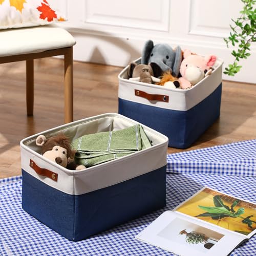 Uiifan 8 Pack 16 x 12 x 10 Inch Large Storage Baskets Collapsible Fabric Storage Cubes Bins with Handles for Shelves Closets Nursery Home Clothes Toys Organizers, Blue - color: Blue, size: 16 x 12 x 10 Inch