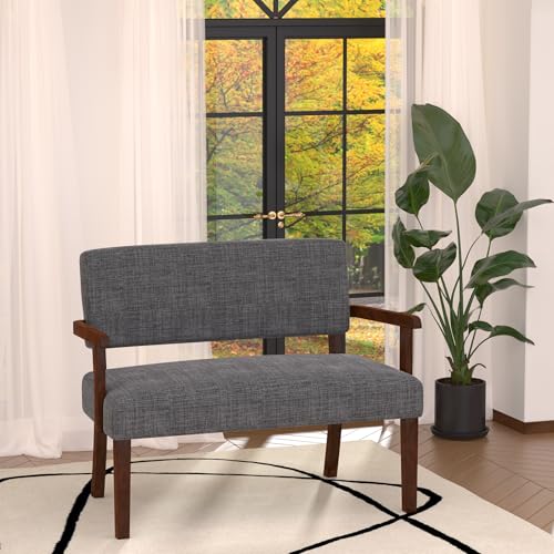 Accent Chair 2 Seat, Upholstered Reading Leisure Chair, Bench with Solid Wood Frame (Gray) - color: Grey, size: Bench