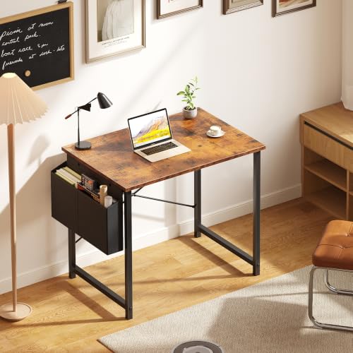 OLIXIS Small Computer Desk, 31 Inch Gaming Desks for Home Office | Writing Study Craft Work Table, Computer Workstation for Bedroom Small Spaces with Storage Bag, Brown - color: Brown Table Top &Black Legs, size: 31 Inch