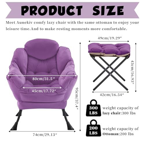 Lazy Chair with Ottoman, Comfy Reading Chair, Purple | Cushioned Seat with Foldable Ottoman and Side Pocket, Lounge Chair for Bedroom, Living Room, Dorm and Small Spaces - color: Purple