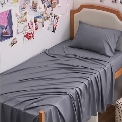 Bedsure PureWoven 100% Rayon Derived from Bamboo, Twin XL Sheets, 3 Pieces | Cooling Sheets for Hot Sleepers, Breathable & Silky Soft, 16" Deep Pocket, Hotel Luxury Bedding, Dark Grey - color: 01 - Dark Grey, size: Twin XL