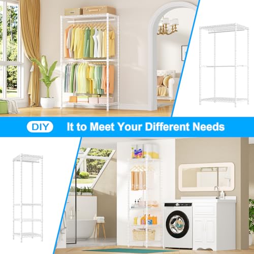 E10 Clothes Rack(With Stretchable Hanger Rod)Freestanding Clothing Racks for Hanging Clothes,Adjustable Closet Organizer System,Portable Garment Rack 73-97"W x 15" D x 72" H,Max Load 800LBS,White - color: White