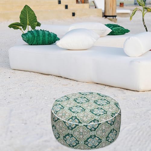 FUNHOME Inflatable Stool Ottoman Footrest with Handle D20 xH9-Green Medal | Indoor Outdoor Footrest Seat, Water-Repellent, Footstool Pouf for Home Patio Garden and Camping Use - color: Green Medal