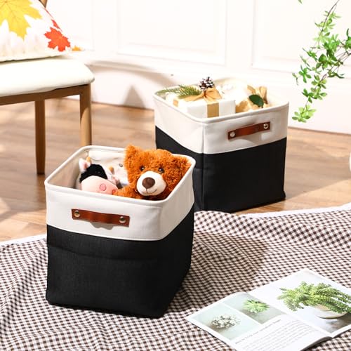 Uiifan 8 Pack 12 x 12 x 12 Inch Large Storage Baskets Collapsible Fabric Storage Cubes Bins with Handles for Shelves Closets Nursery Home Clothes Toys Organizers, Black - color: Black, size: 12 x 12 x 12 Inch