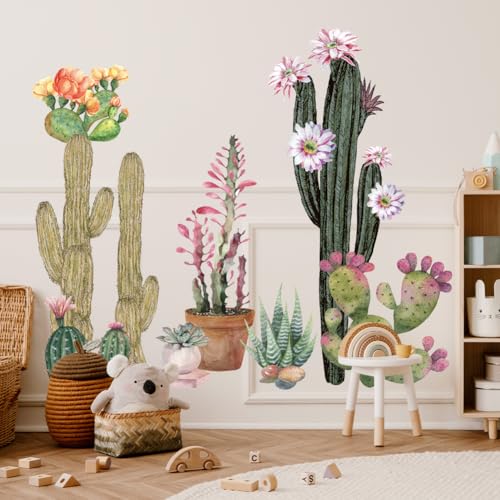 Cactus Wall Stickers Boho Cacti Wall Decal Tropical Green Plant Wall Art Decor Peel and Stick Flower Potted Wall Sticker for Living Room Bedroom - color: Cactus