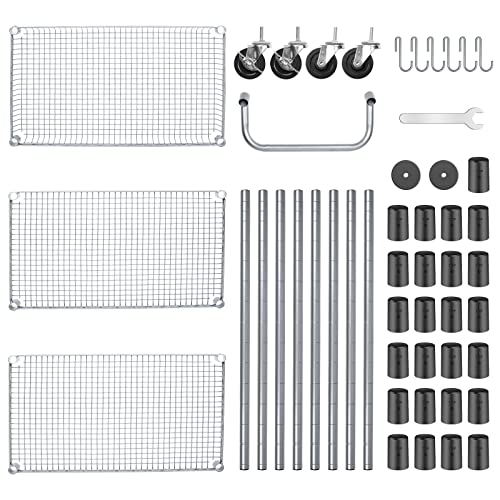 990Lbs Capacity Heavy Duty Rolling Utility Cart, NSF Rolling Carts with Wheels,Commercial Grade Metal Cart with Handle Bar & Shelf Liner,Trolley Serving Cart for Restaurant,Kitchen,Gray - color: Gray-3 Tier