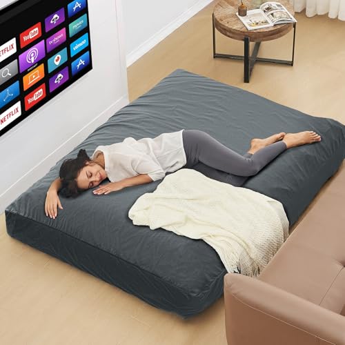Bean Bag Chairs for Adults - Giant Bean Bag Convertible Floor Sofa | 3 IN 1 Lounger Couch Sofa, Memory Foam Filling, Removable Velvet Cover, Machine Washable, Bedroom Living Room, Youth Charcoal - color: Charcoal, size: Youth