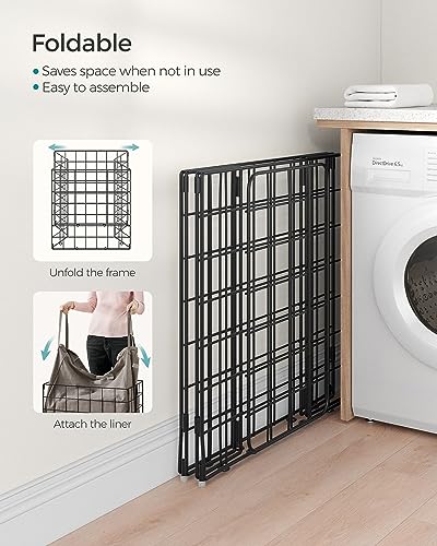 SONGMICS Laundry Hamper, Collapsible, 29 Gal. (110L) | Laundry Basket, Clothes Hamper, Beige and Black, STOUT Collection ULCB111N01 - color: Black + Camel Brown, size: 110 L