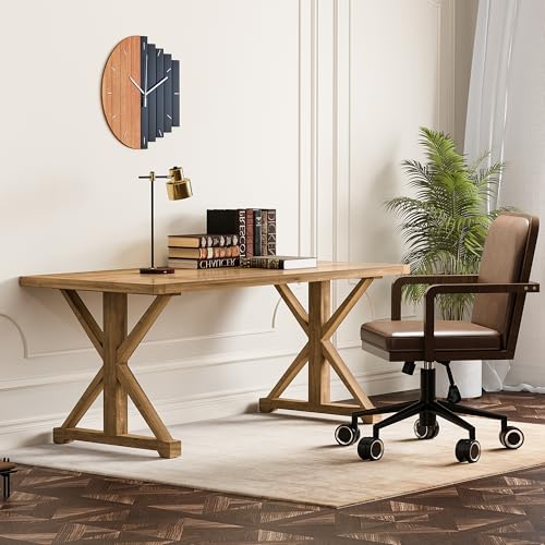 homary 70.9" Solid Wood Executive Desk, Rustic Farmhouse Home Office Desk with X-Trestle Base, Large Writing & Computer Table for Home Office, Study or Dining Space - size: 70.9"L x 31.5"W x 29.5"H