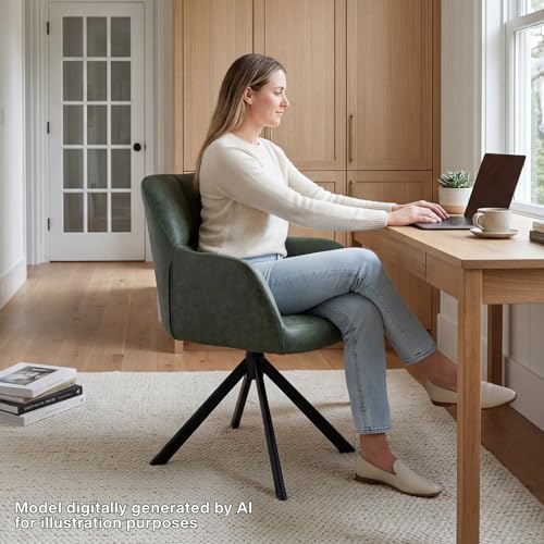 EALSON Comfy Leather Desk Chair Modern Computer Task Chair no Wheels Swivel Accent Chair with Mid Back Arm Chair for Living Room/Bedroom/Home Office, PU Green - color: Green