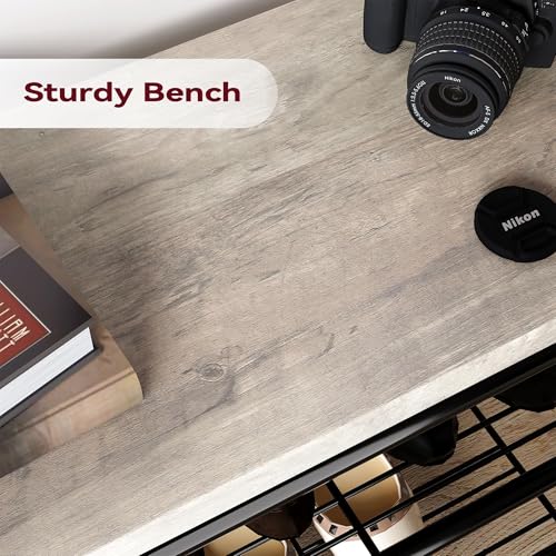4-in-1 Hall Tree with Shoe Storage Bench, Entryway Coat Rack with 8 Hooks, Hanging Bar & Storage Shelves, Narrow Mudroom Organizer Bench for Entryway, Hallway, Living Room, Coat Rack Bench, Gray