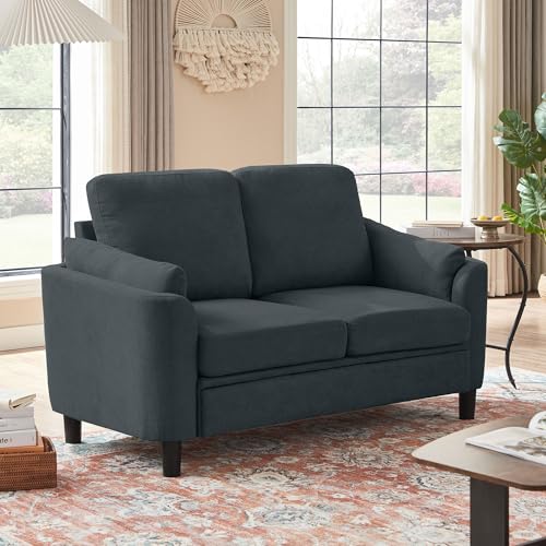 59" Loveseat Sofa, Mid Century Modern Love Seat with Back Cushions, 2-Seat Small Sofa Couch for Living Room Bedroom Small Spaces, Dark Grey - color: Dark Grey, size: Loveseat Sofa
