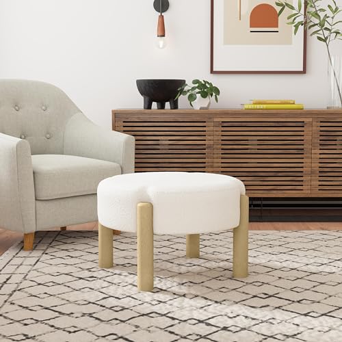 HomePop Luna 22" Round Ottoman - Cream Boucle - color: Cream Boucle, size: 22"D x 22"W x 16"H