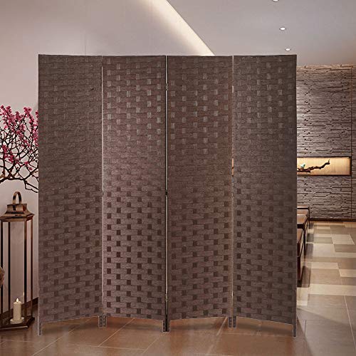 Meet Perfect 4-Panel Room Divider Privacy Screen,6 FT Wooden Woven Folding Screen,Foldable Mesh Wall Divider, Freestanding Room Partitions/Separator/Dividers Double-Weaved with Two-Way Hinges- Brown - color: Brown, size: 4 panels