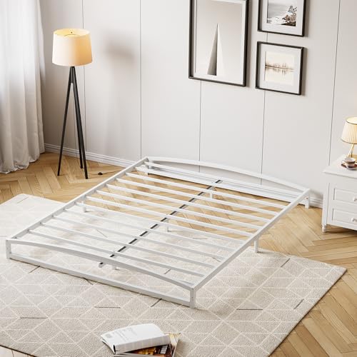 IDEALHOUSE Low Bed Frame, 6 in Full Size Metal Platform Bed Frame, White | Arch Design, Heavy Duty Bed Frame, Strong Bearing Capacity, No Box Spring Needed, - color: 6 Inch White, size: Full
