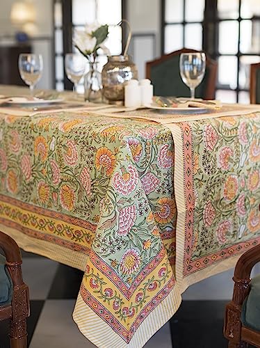 Labhanshi Indian Hand Block Print Rectangle Table Cover for Kitchen Dining Table|6 Seater Picnic Camping Outdoor Cotton Fall Table Cloth|Mother's Day Table Cloth Decor 60 X 90 Inches Burnt Orange - color: Burnt Orange, size: 90" x 60" (Rectangular)