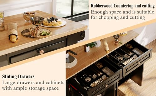 JassmiPkwy 51.2'' Rolling Kitchen Island Cart with Drop Leaf Countertop, Kitchen Carts on Wheels with Storage, 2 Drawers, Towel Rack Island for Dining Room, Black - size: 51.2 Inch