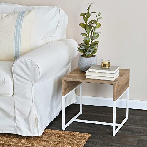 Household Essentials Coastal Oak & Iron Wrap End Table with White Frame - color: Coastal Oak Finish, style: End Table