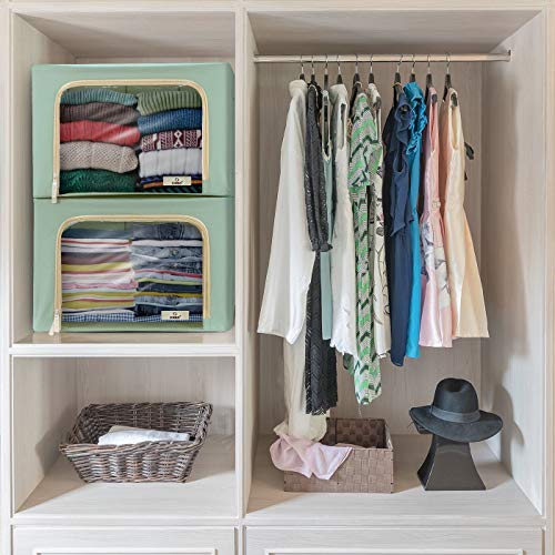 Sorbus Storage Bins with Metal Frame - Stackable & Foldable Clothes Organizer Bags - Oxford Fabric Storage Containers with Large Clear Window & Carry Handles Organization for Bedding Linen & Clothing - color: Teal, size: 2 Pack