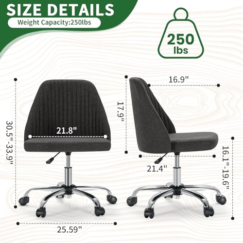 Armless Desk Chair with Comfortable Fabric Cover,Modern Home Office Chairs with Swivel Wheels for Computer Task Chairs Cute Vanity Chairs Adjustable Height for Living Room,Bed Room,Conference Office - color: Dark Grey