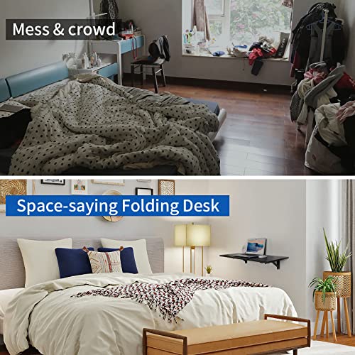 Folding Wall Desk, Wall Desk Fold Down Wall Mounted Desk for Small Space, Floating Desk, Black, 35.4 x 15.8 inch, Large
