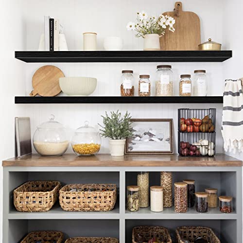 QEEIG Floating Shelves for Wall 47.2" Extra Long - Wall Mounted Shelf Bathroom Kitchen Living Room Bedroom Farmhouse Home Decor Display Bookshelf Large 47.2 x 9.3 inch Set of 2, Black (008-120B) - color: B. Black, size: 47.2"
