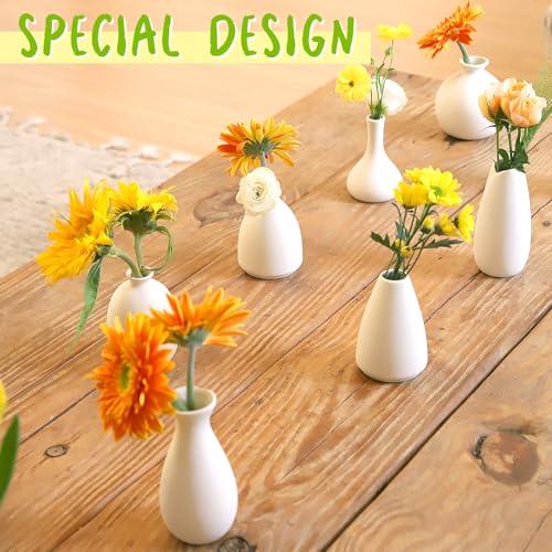 10pc Ceramic Bud Vases Set - White Small Flower Ceramic Vases | 2-3 Inch Mini Vases Boho & Modern Ceramic Vase Set for Table Décor, Wedding, Cute Vase Home Decor