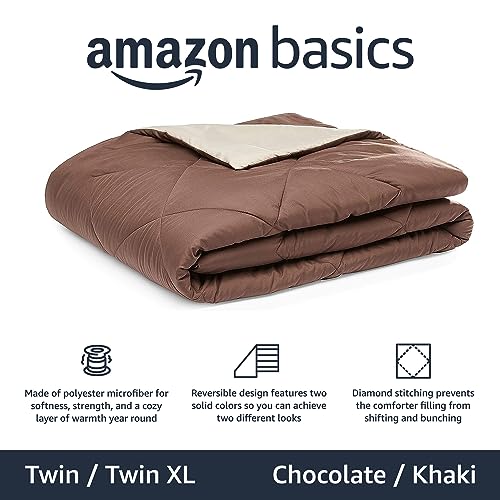 Amazon Basics Reversible Lightweight Microfiber All Season Comforter Blanket, Washable, Twin/Twin XL, Chocolate/Khaki - color: Chocolate / Khaki, size: Twin/Twin XL