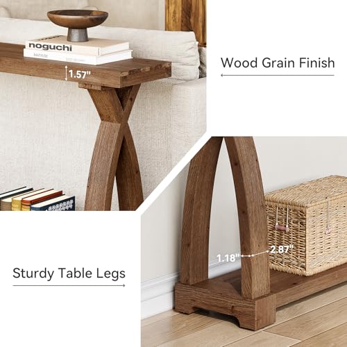 Solid Wood Console Table for Entryway, 63-Inch Narrow Farmhouse Couch Table Behind Sofa with 2-Tier Storage for Entrance, Foyer, Living Room, Long, Dark Brown - color: Dark Brown