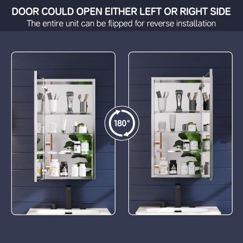 Medicine Cabinet Mirror 16"W x 30"H, Bathroom Beveled Edge Mirror Cabinet | Medicine Cabinets with Adjustable Glass Shelves, Soft-Closed Hinge, Chrome Aluminum Frame, Reverse Installation - size: 16" x 30"(Beveled)