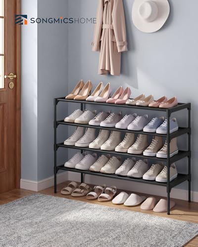 SONGMICS HOME Slim Shoe Storage Organizer, 4-Tier Metal Shoe Rack, for Hallway Closet, Non-Woven Fabric Shelves, Black - color: Black, size: 4 Tiers (11.8"D x 36.3"W)