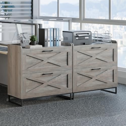 Vabches 2 Drawer Lateral File Cabinet with Charging Station, Washed Gray | Modern Farmhouse Large Wood File Storage Cabinet for Legal/Letter/A4 Size Hanging Files,Printer Stand for Home Office - color: Washed Gray