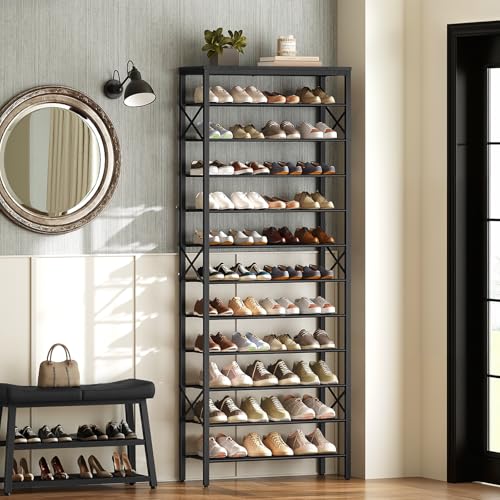 12 Tier Shoe Rack, Large Capacity Shoe Storage Organizer Holds 48 Pairs, Sturdy and Stable, for Entryway, Hallway, Closet, Dorm Room, Black SS12BB - color: Black, size: 27.8" x 10.8" x 79.3"
