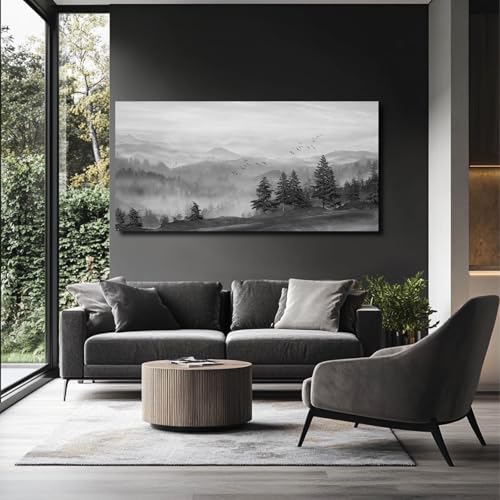 SOUGUAN Grey Pictures Wall Decor Forest Artwork Mountain Canvas Painting Landscape Wall Art Prints for Living Room Bedroom Home Hanging Decor 24x48 Inch - color: Black Forest, size: 48"L x 24"W