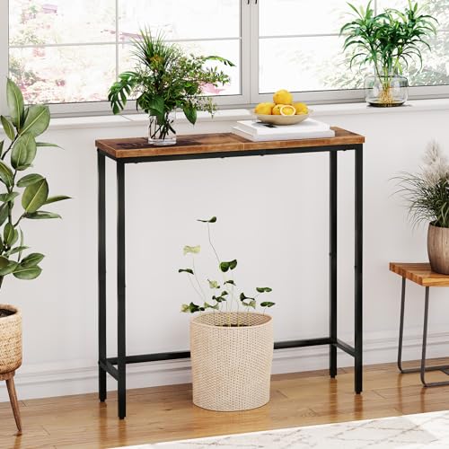 HOOBRO Narrow Console Table, 29.5" Small Entryway Table, Thin Sofa Side Display Table, for Hallway, Bedroom, Living Room, Foyer, Rustic Brown and Black BF75XG01 - color: Rustic Brown + Black