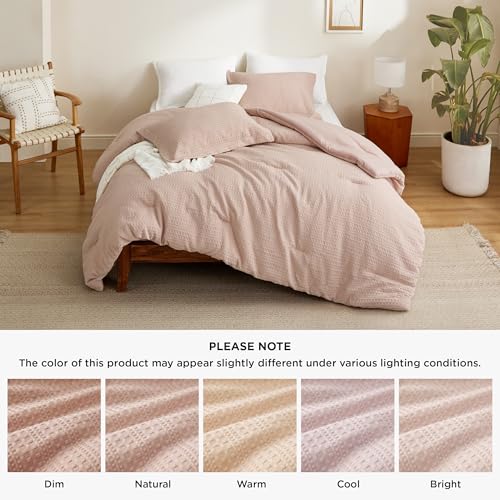 Bedsure 2 piece Comforter Set,Waffle Comforter Set Twin, All Seasons Dusty Pink Bedding Comforter Set,1 Waffle Weave Comforter (68"x88") and 1 Pillow Sham (20"x26"+2")