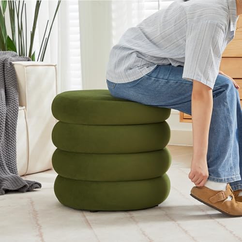 Flouki 19.5" Storage Ottoman Round, Vanity Stools for Bedroom, Velvet Pouf Ottoman with Removable Lid, Modern Ottomam Stool for Girls Women, Foot Stool for Living Room, Green - color: Green