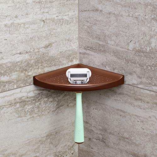 5" Corner Shower Footrest, Retrofit Shaving Shelf for Inside Shower, Bathroom Storage Corner Caddy Organizer, Metro Flatback, Copper Finish - color: Copper