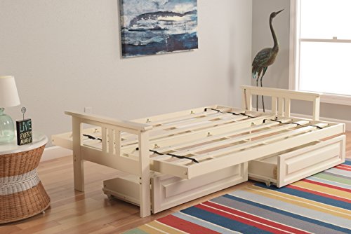Kodiak Futons Monterey Futon Frame with Drawers, Included, Antique White - color: Frame Only, size: Drawers Included, style: Antique White Finish