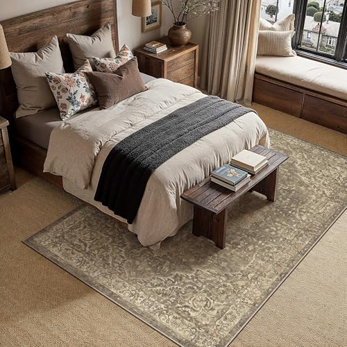 Area Rugs 5x7 Washable Rug for Living Room Brown | Living Room Rug,Vintage Rug,Bedroom,Dining Room,Office,Farmhouse,Non-Shedding,Non Slip,Low Pile,Soft - color: Brown Ⅲ, size: 5' x 7' (Rectangular)
