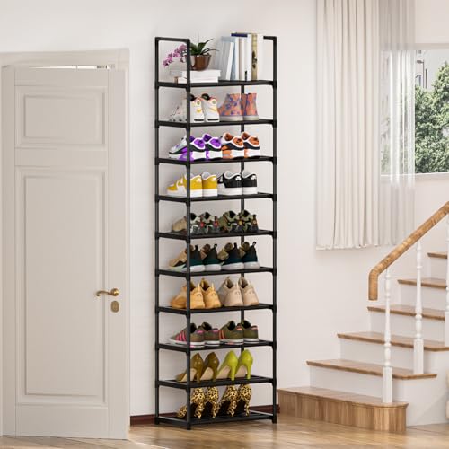 Shoe Rack - Sturdy Metal Shoes Storage Organizer for Closet, Entryway | Garage, Door Entrance, Space Saving 10-Tier Narrow Shoe Shelf, Stackable Free Standing Shoes Holder - color: Black, size: 17.1"Wx11.8"Dx78.7"H 10tier