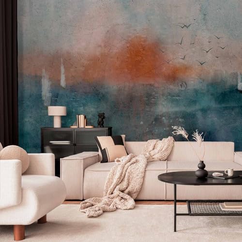 Wall Mural Abstract 77x55 in - Peel and Stick Self-Adhesive Wallpaper Removable Large Sticker Foil Wall Decor Print Picture Image Design Sea Sunset Watercolor Like Painted c-A-0223-a-a - color: #17, size: 77"Wx55"H Self-Adhesive