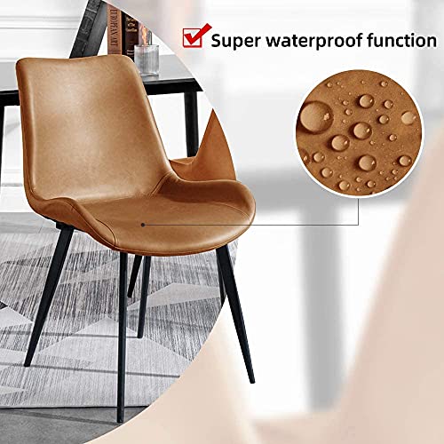 HIPIHOM Dining Chairs Set of 2, Modern Kitchen & Dining Room Chairs, Upholstered Faux Leather Cushion Seat and Sturdy Metal Legs (2 Brown Chairs) - color: Brown Chairs Set of 2