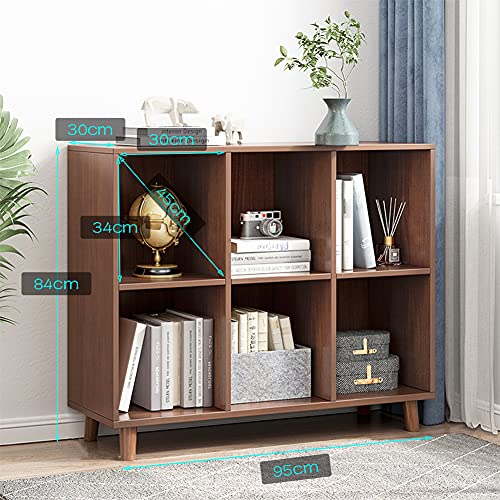 IOTXY Open Cubes Low Bookcase - 2-Tier 6-Cube Short Bookshelf in Walnut | Nordic Minimalist Style, MDF Material, Solid Wood Legs, Deep Storage Cubes, Free Standing Wooden Cabinet Organizer Unit - color: Walnut, size: 2-Tier 6-Cubes