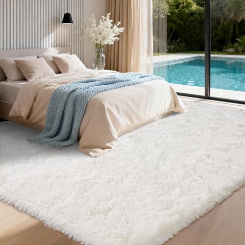 Large Cream White Rugs 10x14, Fluffy Shag Living Room Area Rugs | Soft Plush Fuzzy Rug Non Slip, Modern Shaggy Carpet for Bedroom Girls Kids Dining Room Nursery Playroom Dorm Home Decor - color: Cream White, size: 10' x 14' (Rectangular)