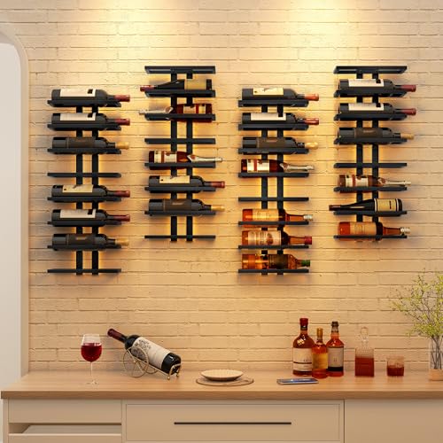 Hoctieon 2-Set 8 Tier Wall Mount Wine Rack (16 Tiers), Wall Racks for Wine Bottles Display and Storage, Hanging Bottle Organizer for Living Room, Kitchen, Wine Cellar, Bar, Black - color: Black, size: 2 Pack (16 Bottles)