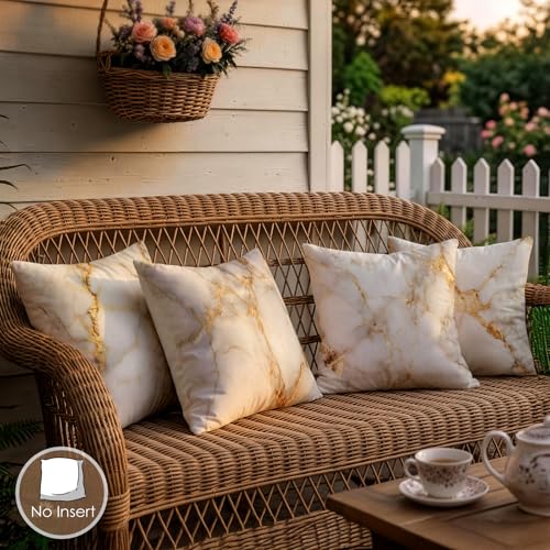 OBSEDE White Gold Marble Decorative Throw Pillow Covers 18x18 Set of 4 Case | Modern Faux Linen, Elegant Couch Cushion Decoration, Single-Sided Art Print, Invisible Zipper, Cozy Sofa Bed Living Room Gift - color: Gold Foil Marble, size: 18" x 18" (Pack of
