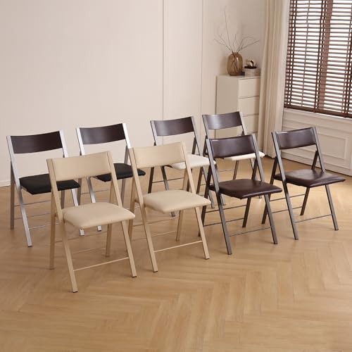 Folding Chairs 2 Pack, 450Lbs Steel Frame Foldable Dining Chairs, White | 1.37" Folded, Waterproof Rustproof Indoor Outdoor Padded Folding Chairs for Dining Room, Conference Rooms, Weddings, Events - color: White